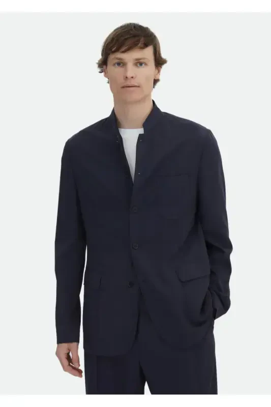 Navy Blue Plain Casual Fit Wool Blend Suit - RAMSEY