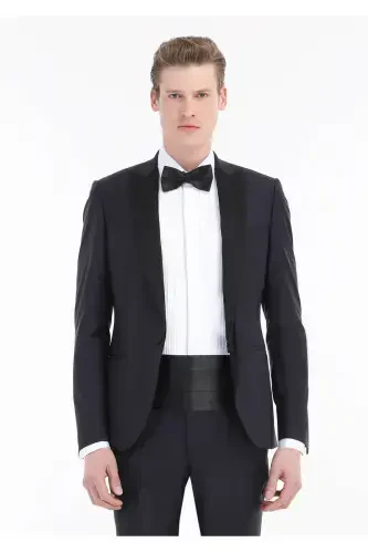 Navy Blue Plain Fashion Slim Fit Double Breasted Woven Tuxedo Suit - RAMSEY (1)