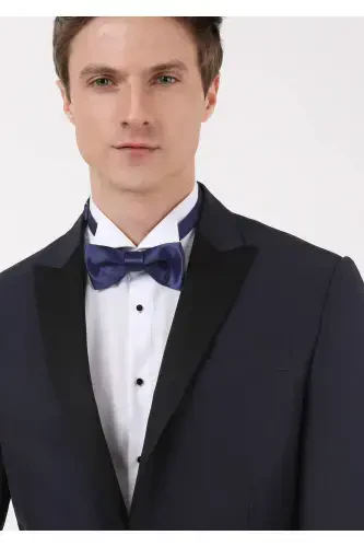 Navy Blue Plain Modern Fit Double Breasted Woven Tuxedo Suit - RAMSEY (1)