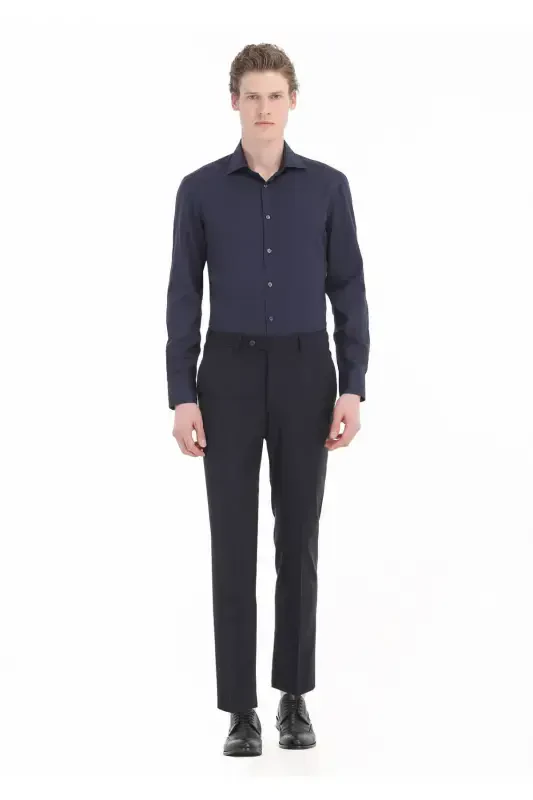 Navy Blue Plain Regular Fit Woven Classic Cotton Blend Shirt - 1