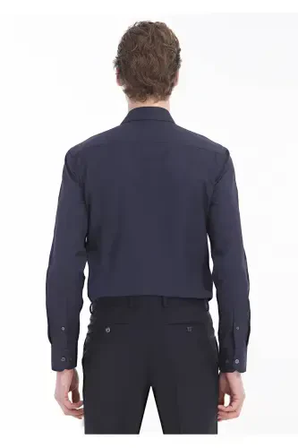 Navy Blue Plain Regular Fit Woven Classic Cotton Blend Shirt - 4