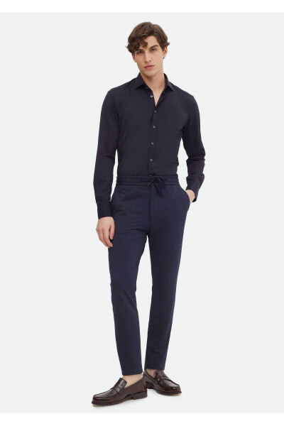 Navy Blue Plain Regular Fit Woven Classic Shirt - 2