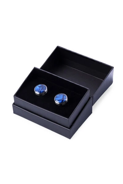 Navy Blue Plain Round Cufflinks - HATEMOĞLU