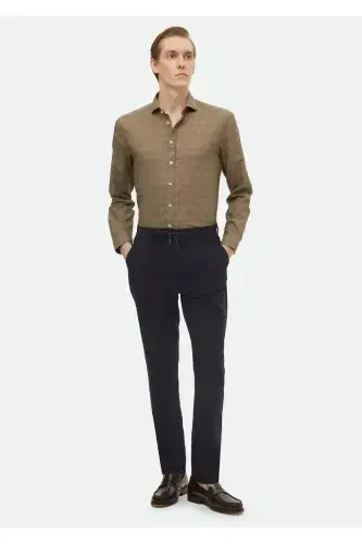 Navy Blue Plain Woven Jogging Fit Casual Trousers - 1