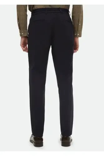 Navy Blue Plain Woven Jogging Fit Casual Trousers - 5