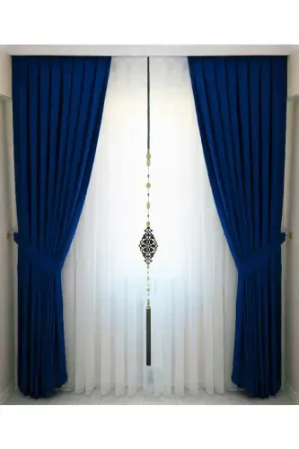 Navy Blue Pleated Velvety Curtain High Quality Single Panel-Navy Blue - 1
