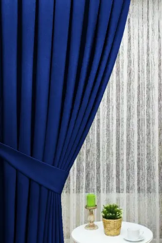 Navy Blue Pleated Velvety Curtain High Quality Single Panel-Navy Blue - 4