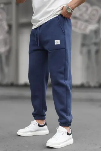 Navy Blue Pocket Detail Men's Basic Sweatpants - MADMEXT (1)