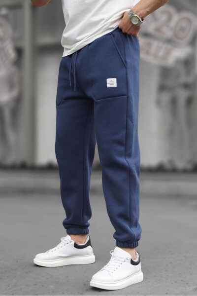 Navy Blue Pocket Detail Men's Basic Sweatpants - 1