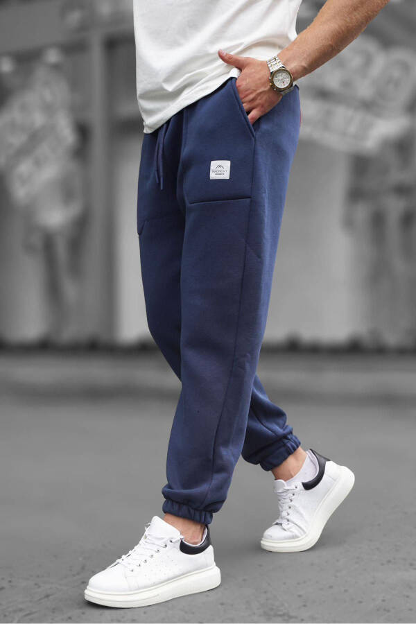 Navy Blue Pocket Detail Men's Basic Sweatpants - 2