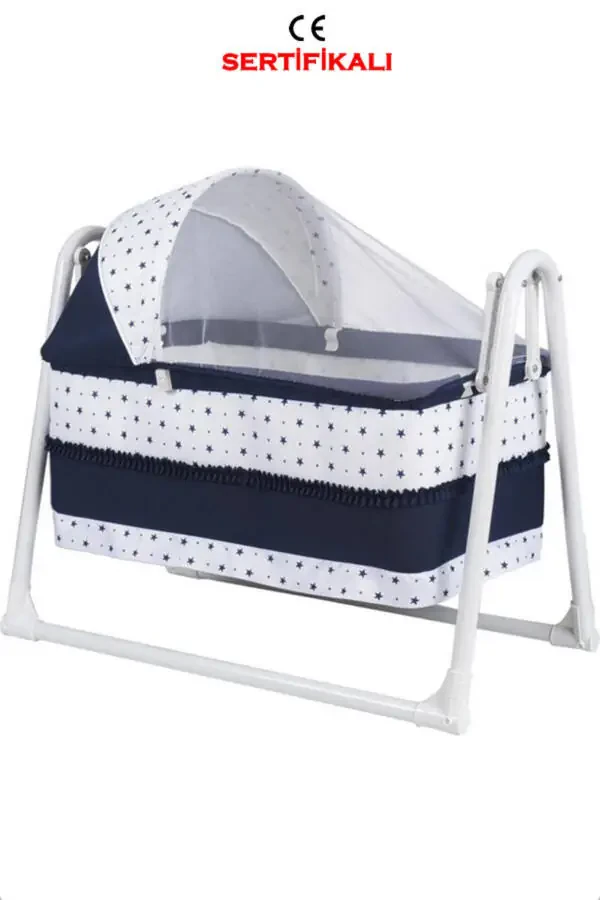 Navy Blue Portable Rocking Basket Hammock Crib - 1