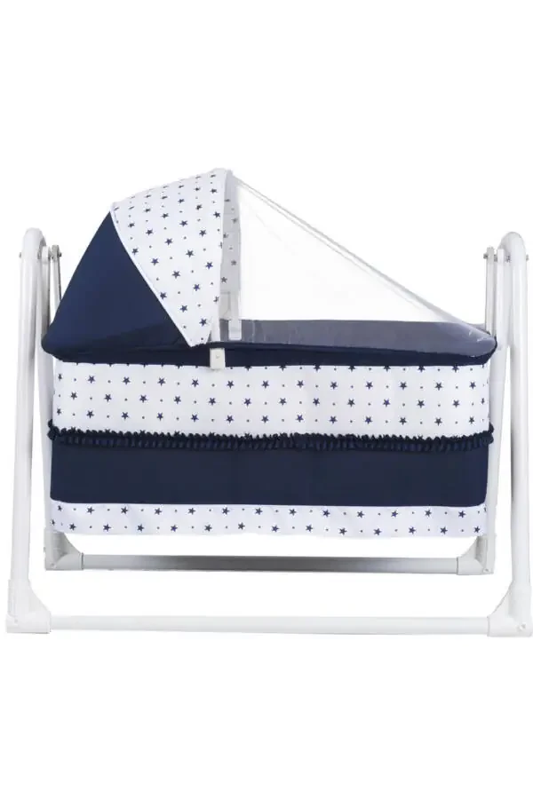 Navy Blue Portable Rocking Basket Hammock Crib - 2