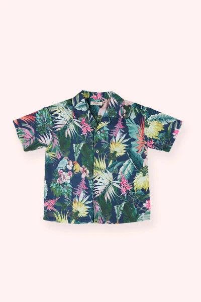 Navy Blue Printed Baby Boy Shirt - PANÇO