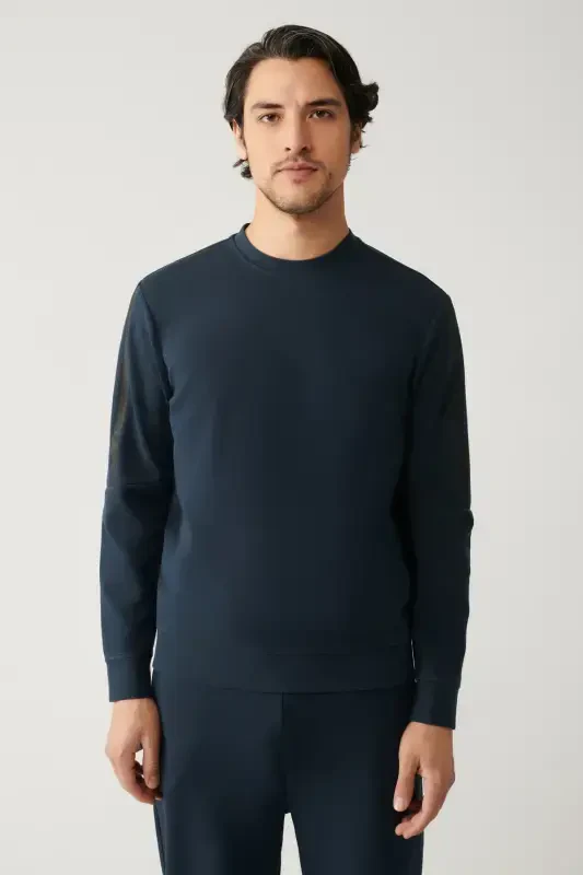 Navy Blue Printed Sweatshirt - AVVA