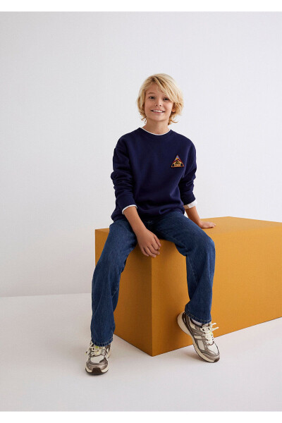 Navy Blue Printed Sweatshirt 6s10075-70491 - 2