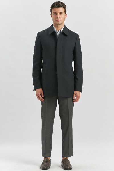 Navy blue, quilted lining, relaxed fit, classic coat. - 5