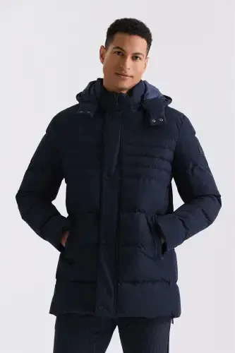 Navy Blue Regular Fit Collared Concealed Zip Padded Jacket - JAKAMEN (1)