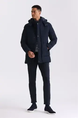 Navy Blue Regular Fit Collared Concealed Zip Padded Jacket - 3