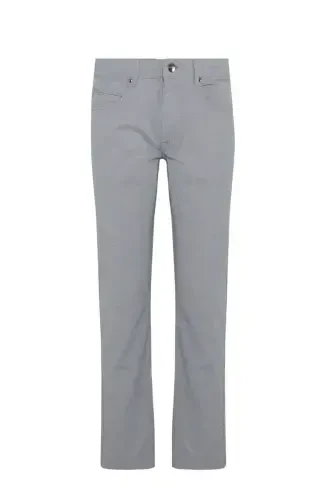 Navy Blue Regular Fit Patterned Cotton 5 Pocket Canvas - 1