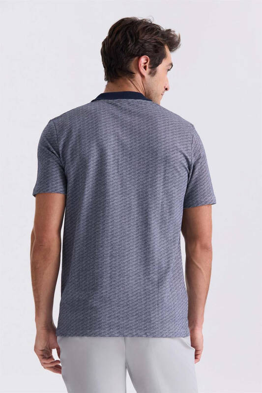 Navy Blue Regular Fit Patterned Polo Collar T-Shirt - 4