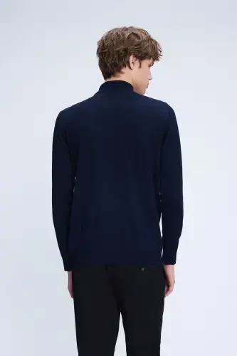 Navy Blue Regular Fit Plain Turtleneck Woolen - 5