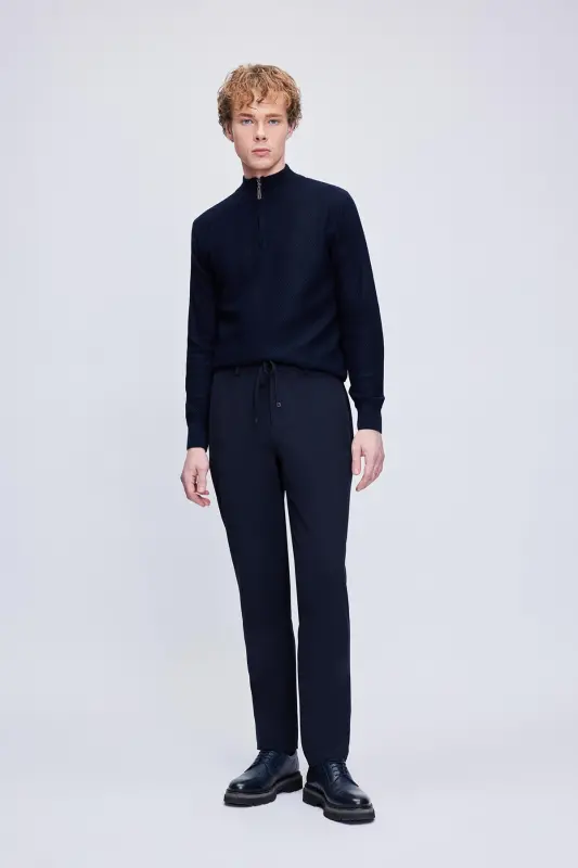 Navy Blue Relaxed Fit Side Pocket Jogger Pants - 2