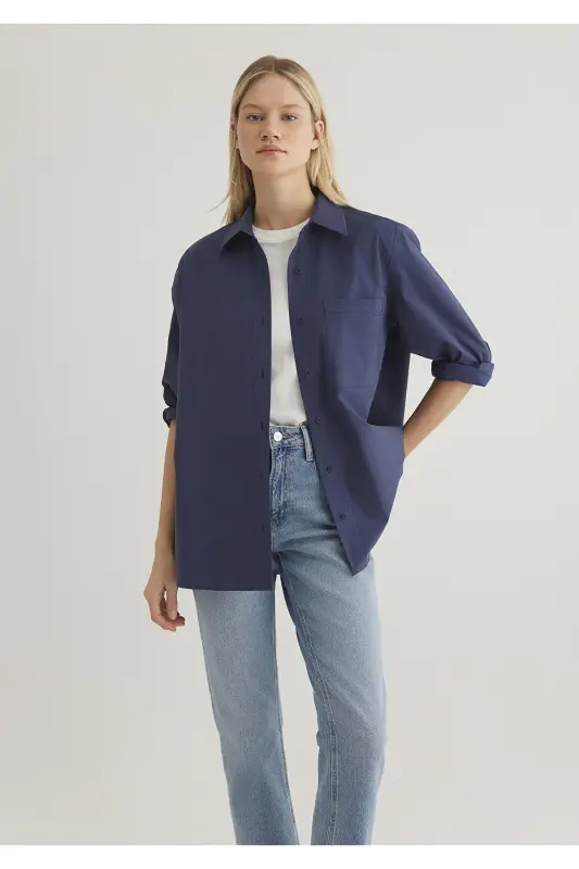 Navy Blue Shirt Loose Fit 121104 - 1