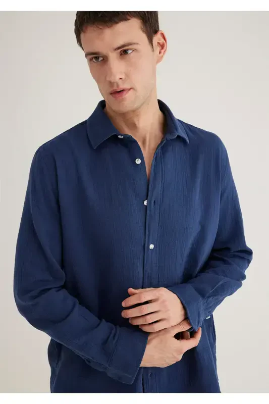 Navy Blue Shirt Regular Fit / Normal Cut 0211518 - 3