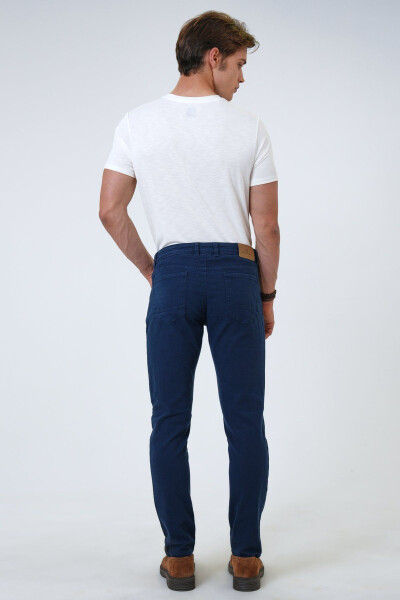 Navy Blue Slim Fit 5 Pocket Reinforced Cotton Chino Pants - 5