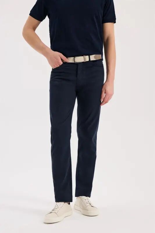 Navy Blue Slim Fit 5 Pocket Sport Pants - 1