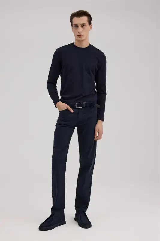 Navy Blue Slim Fit 5 Pocket Sport Pants - 1