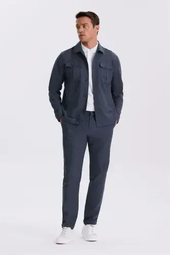 Navy Blue Slim Fit Baby Collar Pocket Sports Tracksuit 