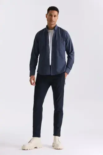 Navy Blue Slim Fit Button-Down Collar Shirt - 2