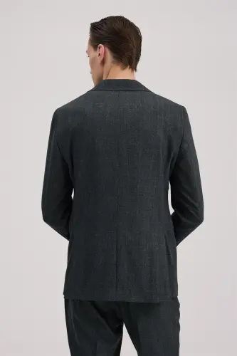 Navy Blue Slim Fit Checkered Double Breasted Suit - 4