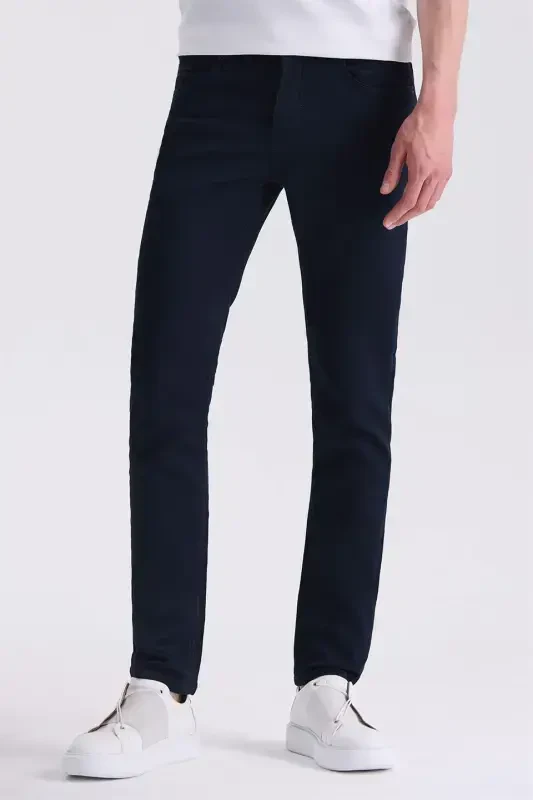 Navy Blue Slim Fit Cotton Denim Jeans - JAKAMEN