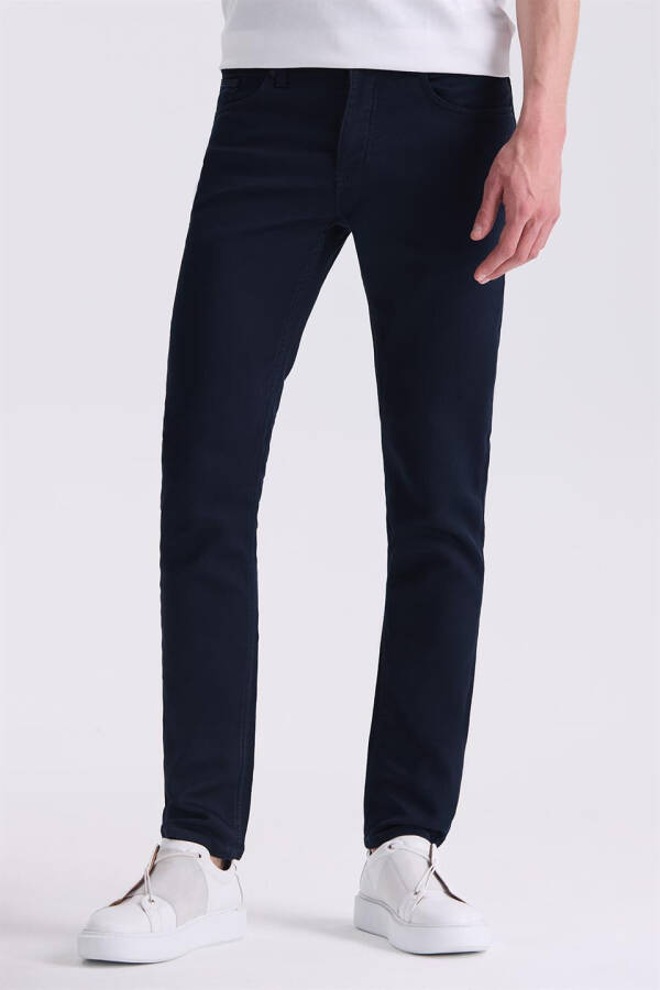 Navy Blue Slim Fit Cotton Jean Pants - 5