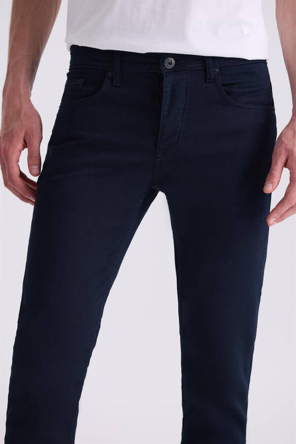 Navy Blue Slim Fit Cotton Jean Pants - 7