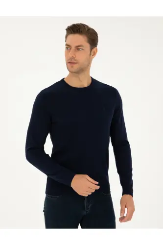 Navy Blue Slim Fit Crew Neck Basic Knit Sweater 50296575-VR033 - Navy Blue - 3