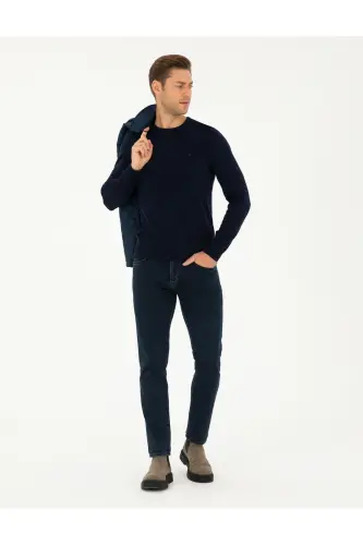 Navy Blue Slim Fit Crew Neck Basic Knit Sweater 50296575-VR033 - Navy Blue - 4