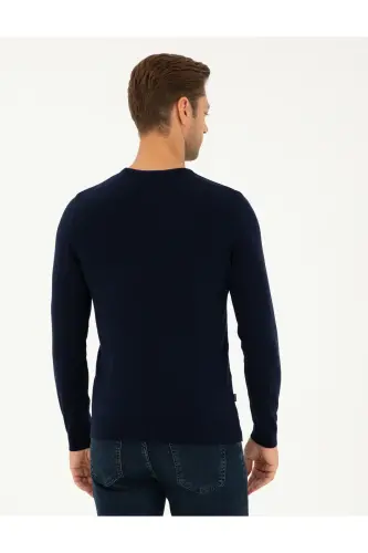 Navy Blue Slim Fit Crew Neck Basic Knit Sweater 50296575-VR033 - Navy Blue - 5