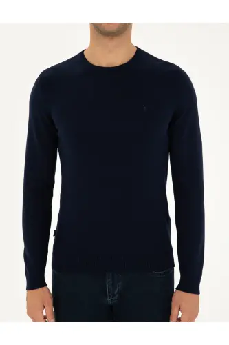 Navy Blue Slim Fit Crew Neck Basic Knit Sweater 50296575-VR033 - Navy Blue - 6