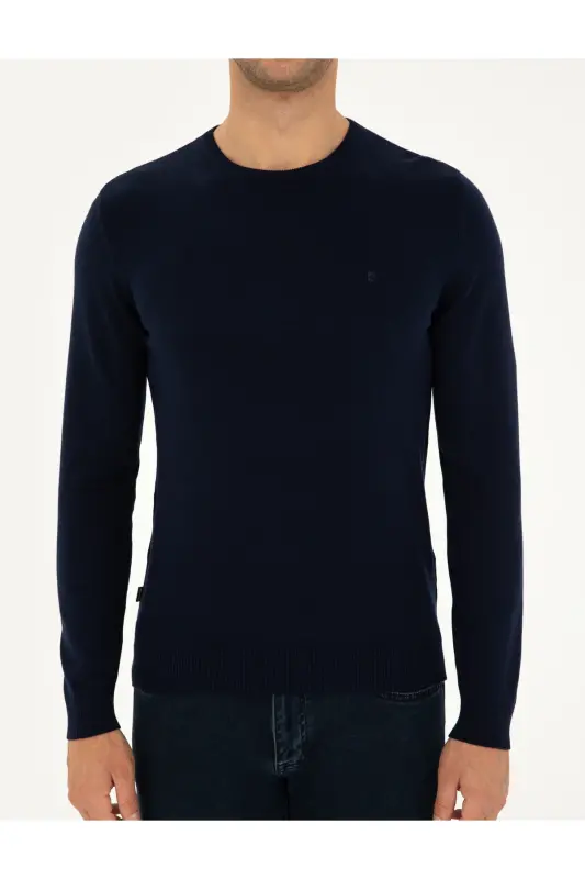 Navy Blue Slim Fit Crew Neck Basic Knit Sweater 50296575-VR033 - Navy Blue - 6