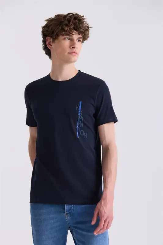 Navy Blue Slim Fit Crew Neck T-Shirt - 1