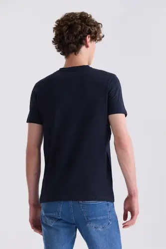 Navy Blue Slim Fit Crew Neck T-Shirt - 4