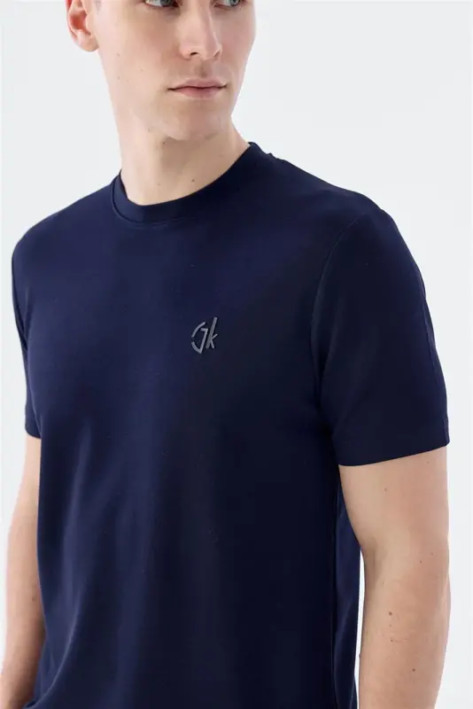 Navy Blue Slim Fit Crew Neck T-Shirt - 3