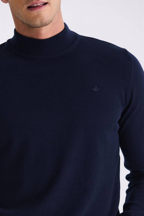 Navy Blue Slim Fit Half Turtleneck Men's Knitwear - 3