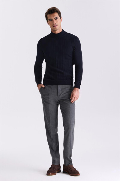 Navy Blue Slim Fit Half Turtleneck Men's Knitwear - 2