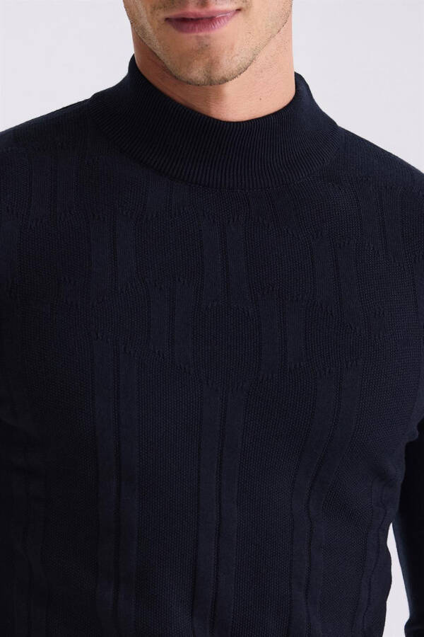 Navy Blue Slim Fit Half Turtleneck Men's Knitwear - 3