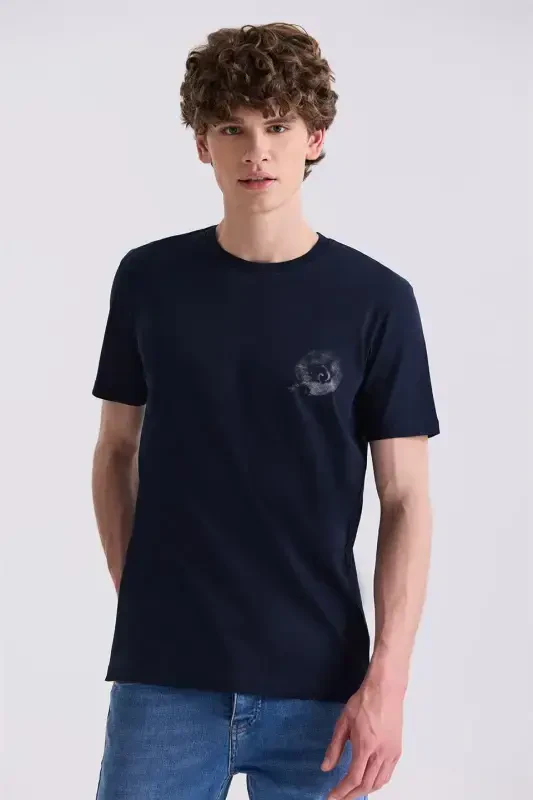 Navy Blue Slim Fit Henley T-Shirt - JAKAMEN