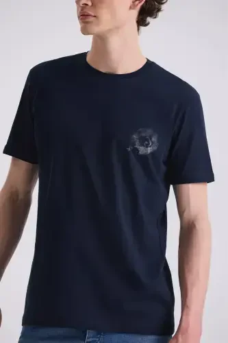Navy Blue Slim Fit Henley T-Shirt - 3